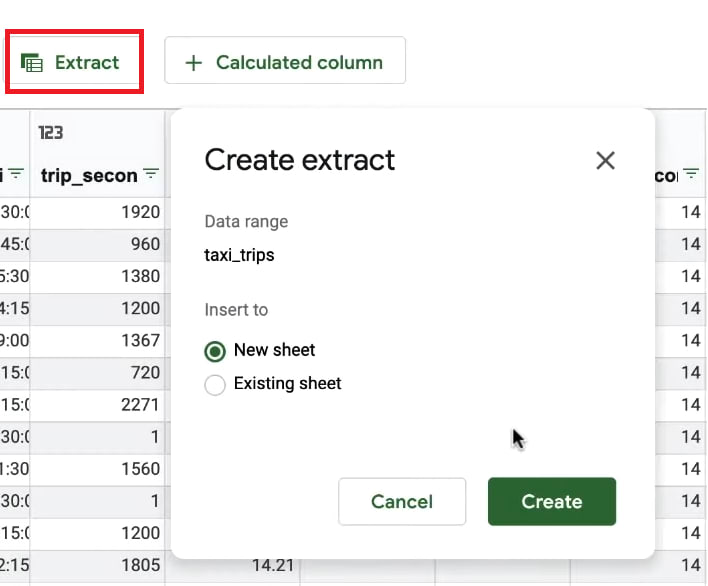 BigQuery to Google Sheets - Extract Function